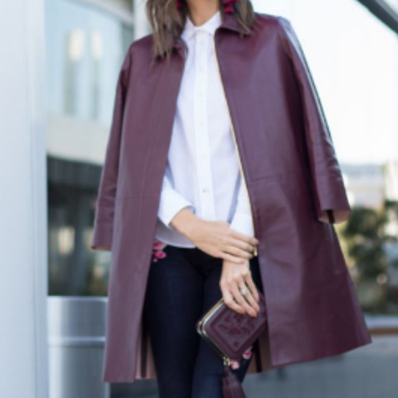 Kate spade madison avenue burgundy maroon leather jacket trench coat size 0 nwot - Picture 8 of 8